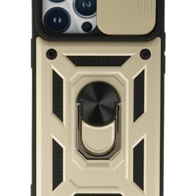 iPhone 13 Pro Max Kılıf Pars Lens Yüzüklü Silikon - Gold-(5796)
