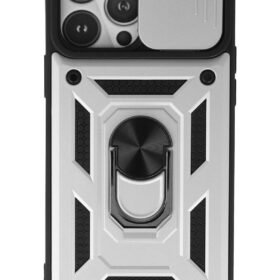 iPhone 13 Pro Max Kılıf Pars Lens Yüzüklü Silikon - Gümüş-(5796)