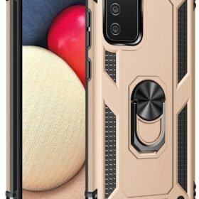 Samsung Galaxy A03S Kılıf Sofya Yüzüklü Silikon Kapak - Gold-(5796)