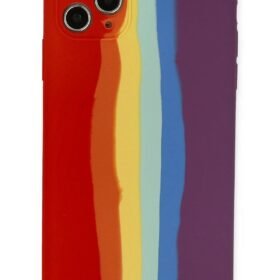 iPhone 11 Pro Kılıf Ebruli Lansman Silikon - Kırmızı-Mor-(5796)