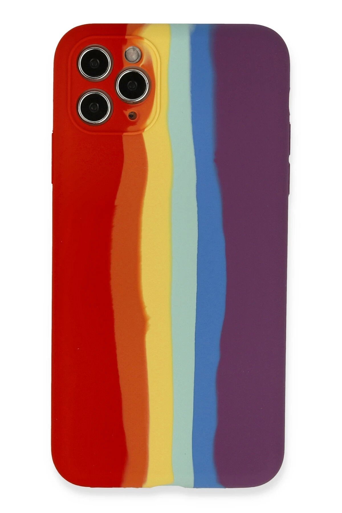 iPhone 11 Pro Kılıf Ebruli Lansman Silikon - Kırmızı-Mor-(5796)