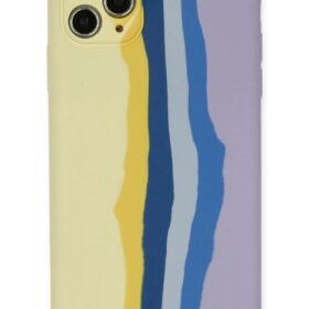 iPhone 11 Pro Kılıf Ebruli Lansman Silikon - Sarı-Lila-(5796)