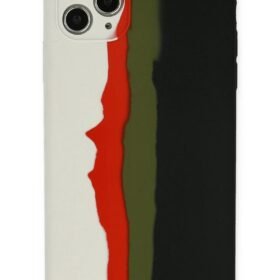 iPhone 11 Pro Kılıf Ebruli Lansman Silikon - Beyaz-Siyah-(5796)