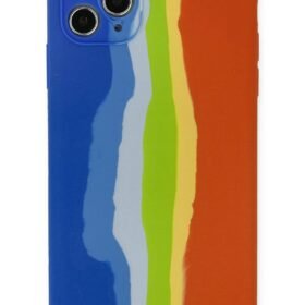 iPhone 11 Pro Kılıf Ebruli Lansman Silikon - Mavi-Turuncu-(5796)