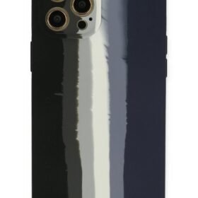 iPhone 12 Pro Kılıf Ebruli Lansman Silikon - Siyah-Lacivert-(5796)