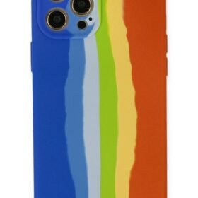 iPhone 12 Pro Kılıf Ebruli Lansman Silikon - Mavi-Turuncu-(5796)
