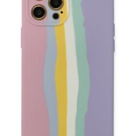 iPhone 12 Pro Max Kılıf Ebruli Lansman Silikon - Pembe-Lila-(5796)
