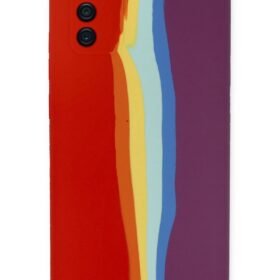 Samsung Galaxy A03S Kılıf Ebruli Lansman Silikon - Kırmızı-Mor-(5796)