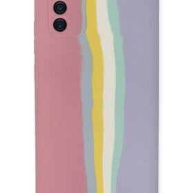 Samsung Galaxy A03S Kılıf Ebruli Lansman Silikon - Pembe-Lila-(5796)