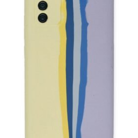 Samsung Galaxy A03S Kılıf Ebruli Lansman Silikon - Sarı-Lila-(5796)