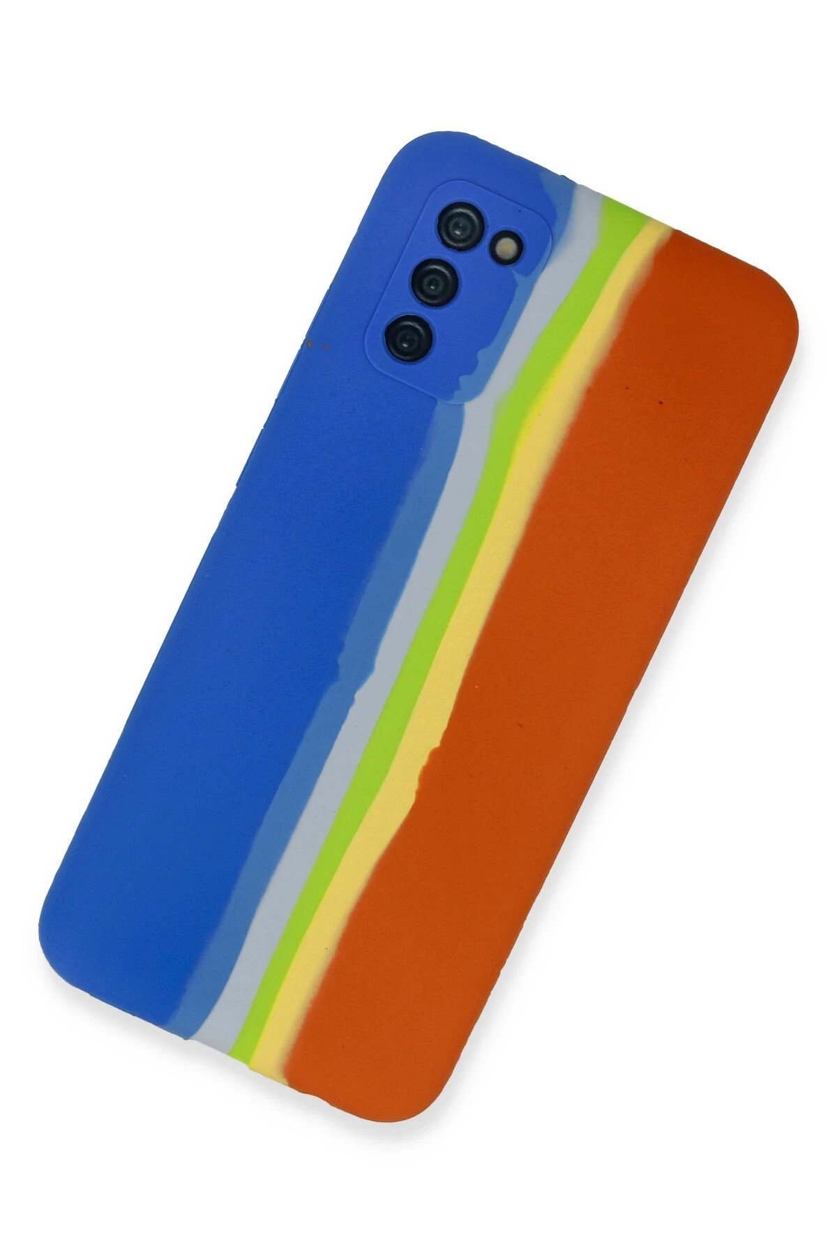 Samsung Galaxy A03S Kılıf Ebruli Lansman Silikon - Mavi-Turuncu-(5796) - Görsel 2