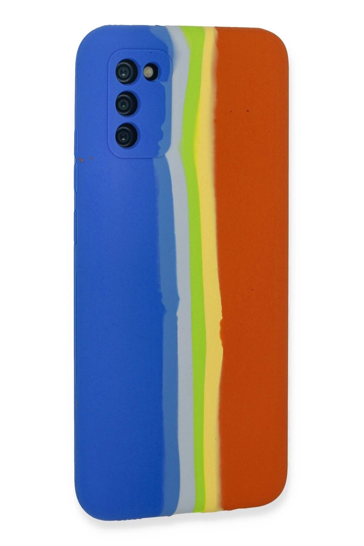 Samsung Galaxy A03S Kılıf Ebruli Lansman Silikon - Mavi-Turuncu-(5796) - Görsel 3