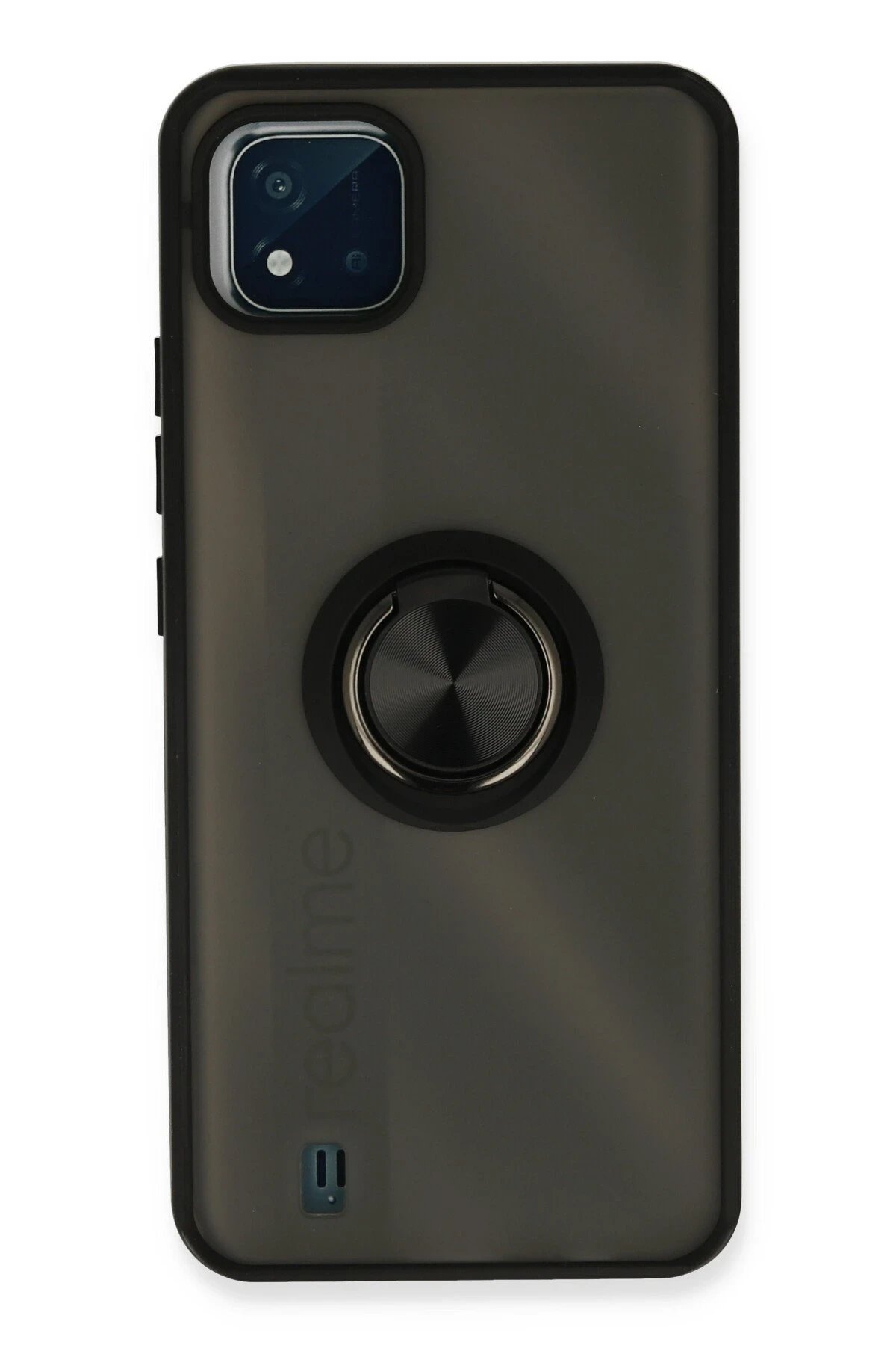 Realme C11 2021 Kılıf Montreal Yüzüklü Silikon Kapak - Siyah-(5796)