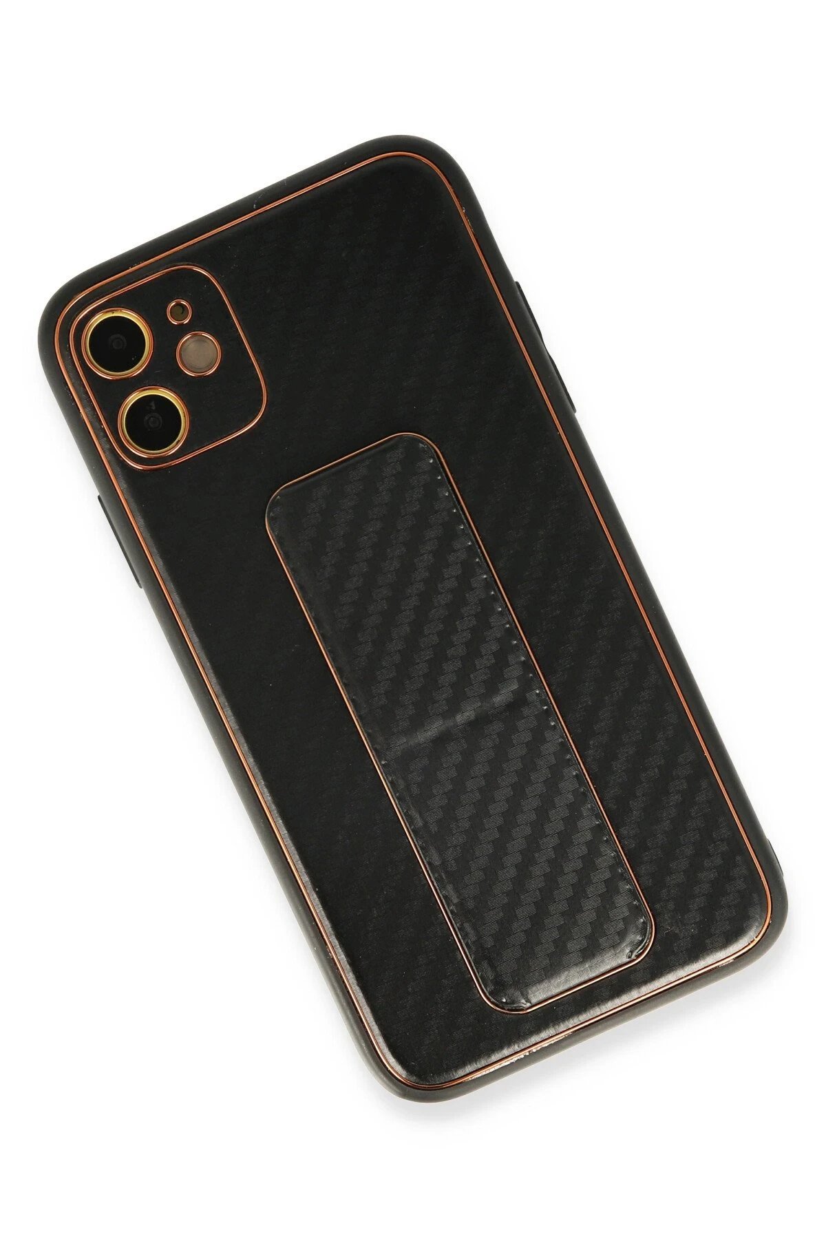 iPhone 12 Kılıf Coco Karbon Standlı Kapak - Siyah-(5796) - Görsel 3