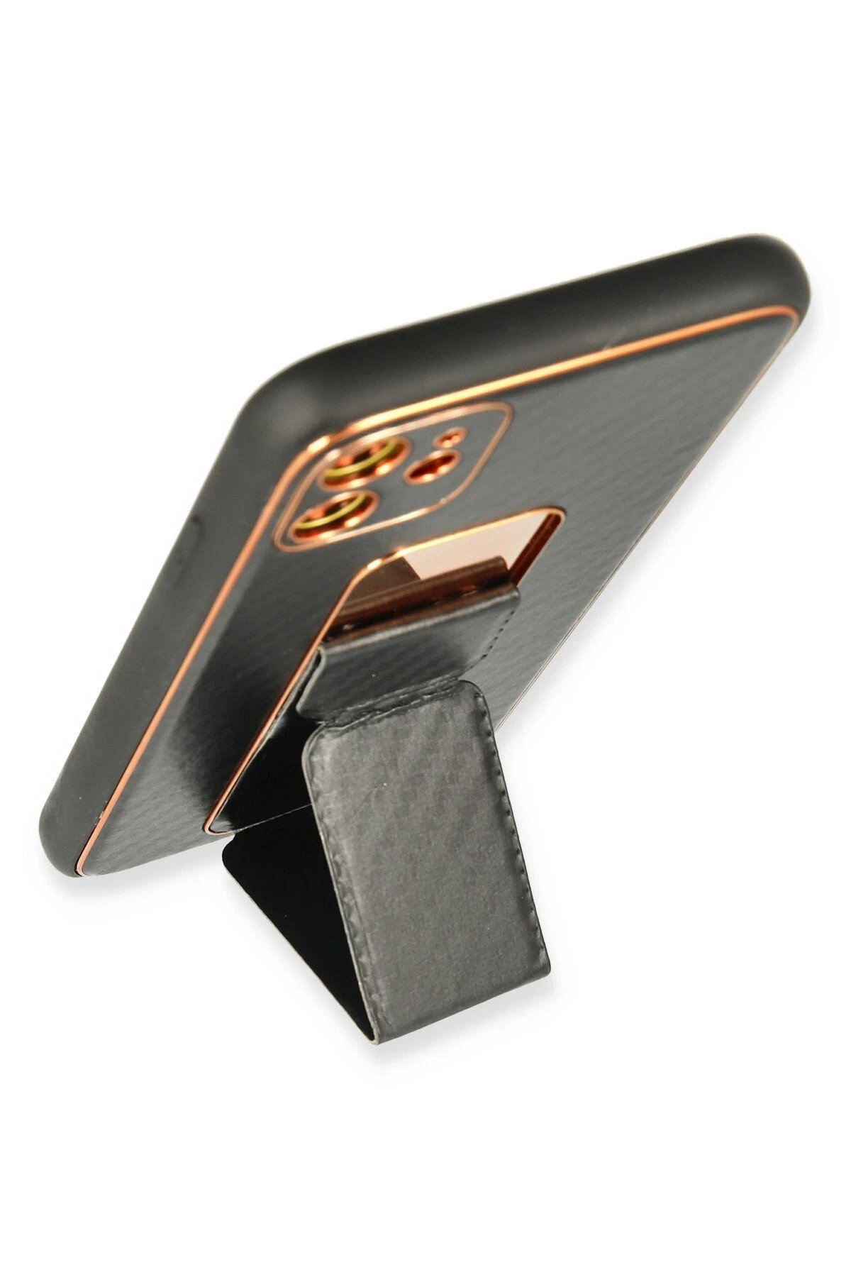 iPhone 12 Kılıf Coco Karbon Standlı Kapak - Siyah-(5796) - Görsel 4