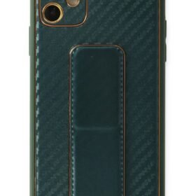 iPhone 12 Kılıf Coco Karbon Standlı Kapak - Yeşil-(5796)