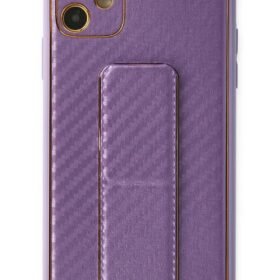 iPhone 12 Kılıf Coco Karbon Standlı Kapak - Mor-(5796)