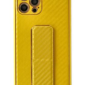 iPhone 12 Pro Kılıf Coco Karbon Standlı Kapak - Sarı-(5796)