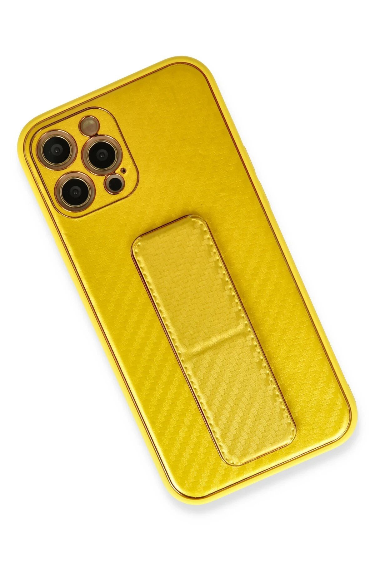 iPhone 12 Pro Kılıf Coco Karbon Standlı Kapak - Sarı-(5796) - Görsel 3