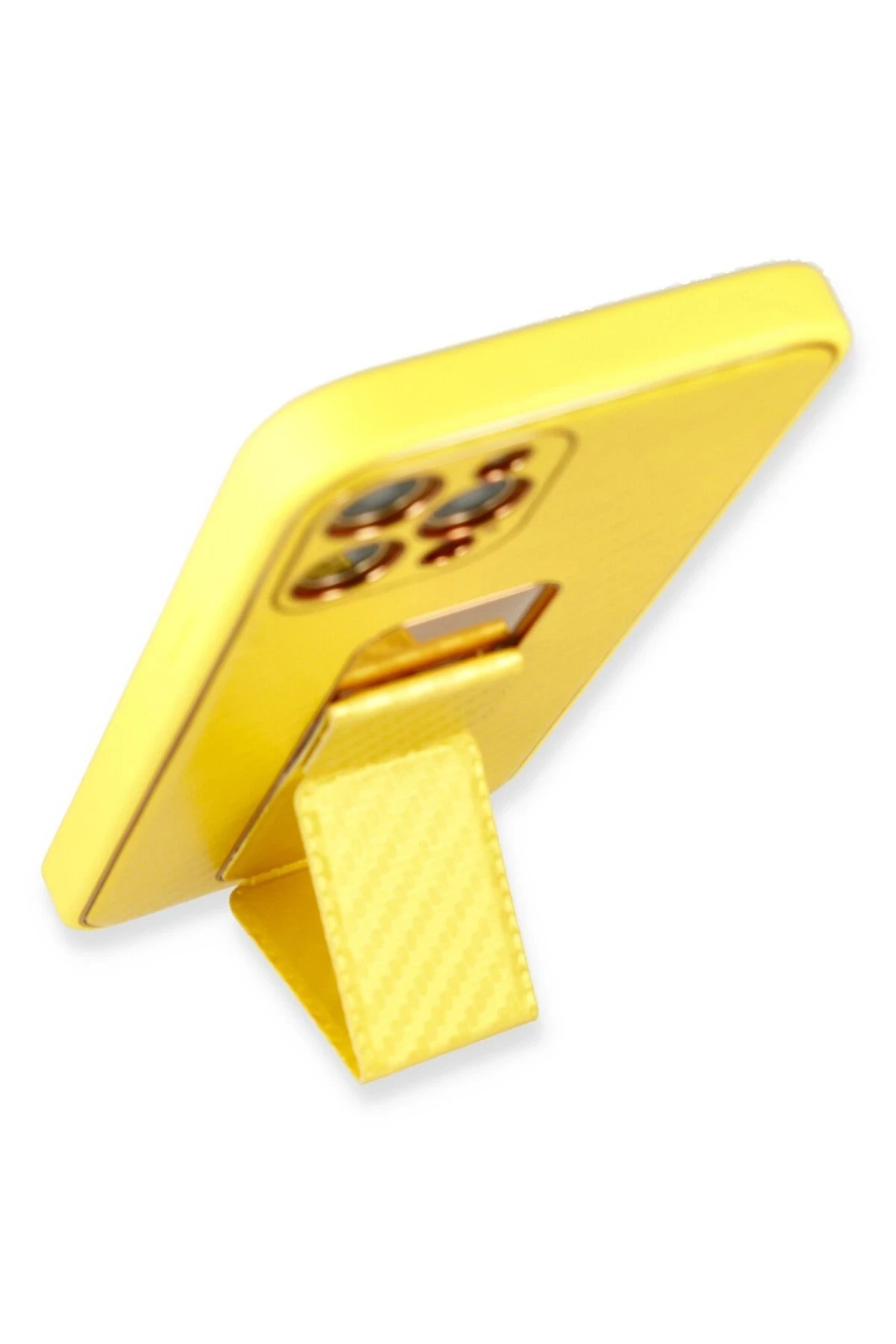 iPhone 12 Pro Kılıf Coco Karbon Standlı Kapak - Sarı-(5796) - Görsel 4