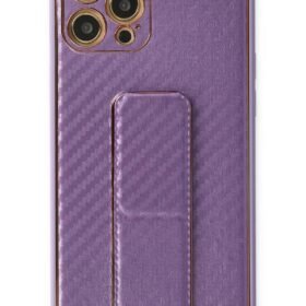 iPhone 12 Pro Kılıf Coco Karbon Standlı Kapak - Mor-(5796)