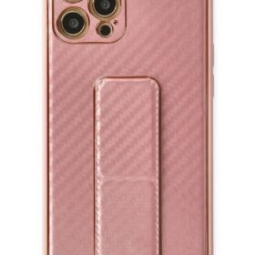 iPhone 12 Pro Kılıf Coco Karbon Standlı Kapak - Pembe-(5796)