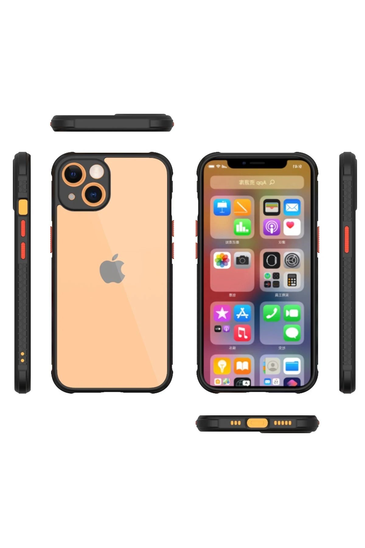 iPhone 13 Mini Kılıf Miami Şeffaf Silikon - Siyah-(5796) - Görsel 2