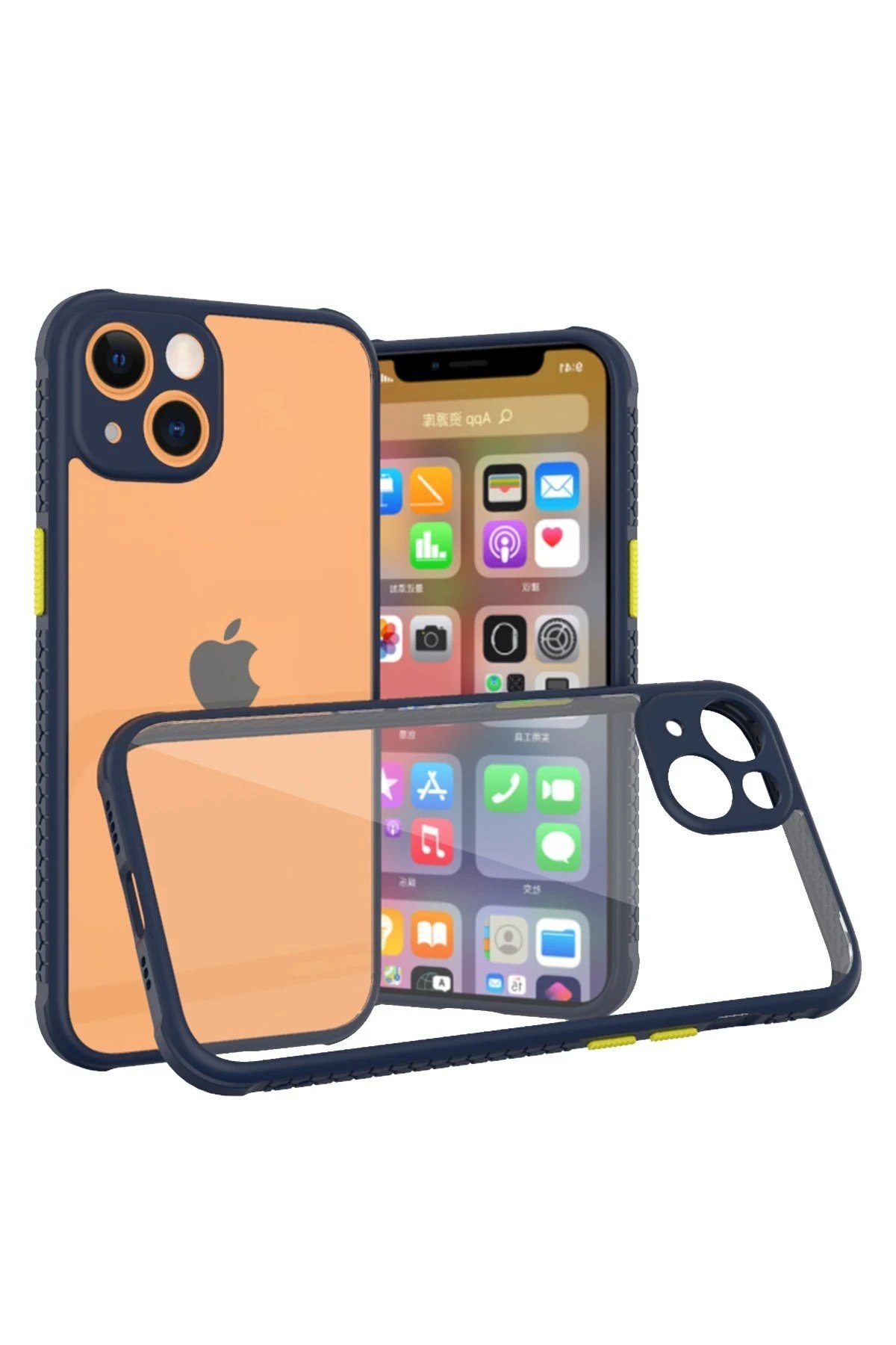 iPhone 13 Mini Kılıf Miami Şeffaf Silikon - Lacivert-(5796)