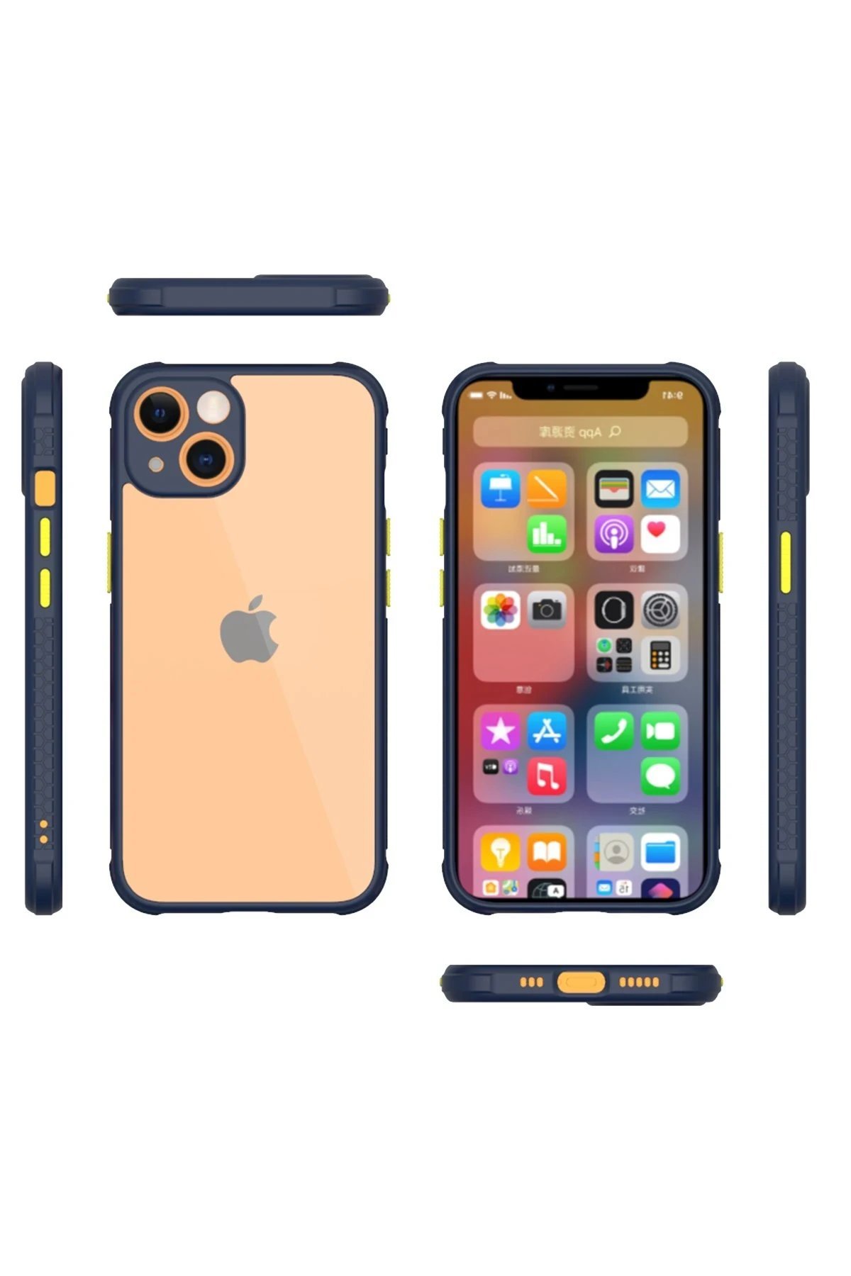 iPhone 13 Mini Kılıf Miami Şeffaf Silikon - Lacivert-(5796) - Görsel 2