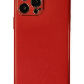 iPhone 13 Pro Max Kılıf Coco Deri Silikon Kapak - Kırmızı-(5796)