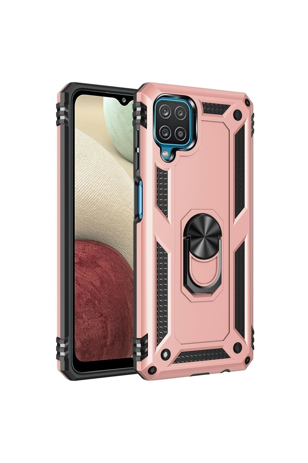 Samsung Galaxy A22 Kılıf Sofya Yüzüklü Silikon Kapak - Rose-(5796)