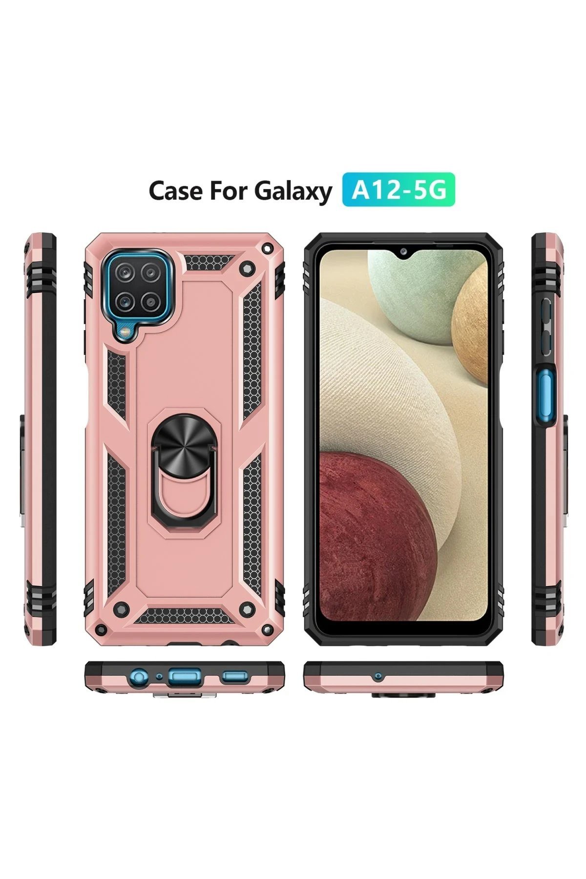 Samsung Galaxy A22 Kılıf Sofya Yüzüklü Silikon Kapak - Rose-(5796) - Görsel 3