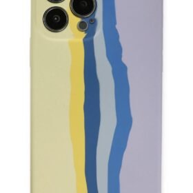 iPhone 13 Pro Kılıf Ebruli Lansman Silikon - Sarı-Lila-(5796)