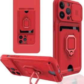 iPhone 13 Pro Max Kılıf Zuma Kartvizitli Yüzüklü Silikon - Kırmızı-(5796)