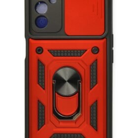 Oppo A16 Kılıf Pars Lens Yüzüklü Silikon - Kırmızı-(5796)