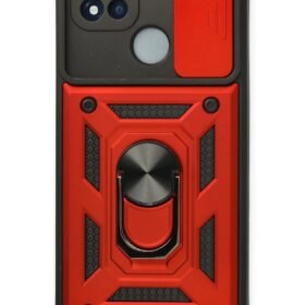 Realme C11 2021 Kılıf Pars Lens Yüzüklü Silikon - Kırmızı-(5796)