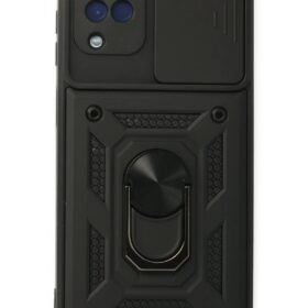 Samsung Galaxy A22 Kılıf Pars Lens Yüzüklü Silikon - Siyah-(5796)