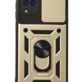 Samsung Galaxy A22 Kılıf Pars Lens Yüzüklü Silikon - Gold-(5796)