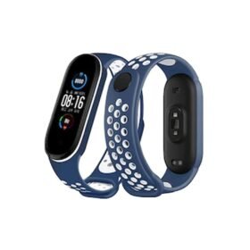 Xiaomi Mi Band 4 Spor Delikli Kordon - Lacivert-Beyaz-(5796)