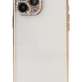 iPhone 13 Pro Kılıf Liva Taşlı Silikon - Beyaz-(5796)