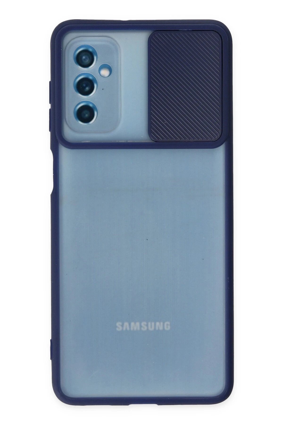 Samsung Galaxy M52 5G Kılıf Palm Buzlu Kamera Sürgülü Silikon - Lacivert-(5796)