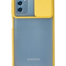 Samsung Galaxy M52 5G Kılıf Palm Buzlu Kamera Sürgülü Silikon - Sarı-(5796)