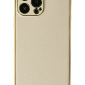 iPhone 13 Pro Kılıf Coco Deri Silikon Kapak - Gold-(5796)