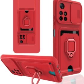 Xiaomi Redmi Note 11T Kılıf Zuma Kartvizitli Yüzüklü Silikon - Kırmızı-(5796)