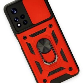 Xiaomi Redmi Note 11T Kılıf Pars Lens Yüzüklü Silikon - Kırmızı-(5796)