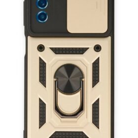 Samsung Galaxy M52 5G Kılıf Pars Lens Yüzüklü Silikon - Gold-(5796)