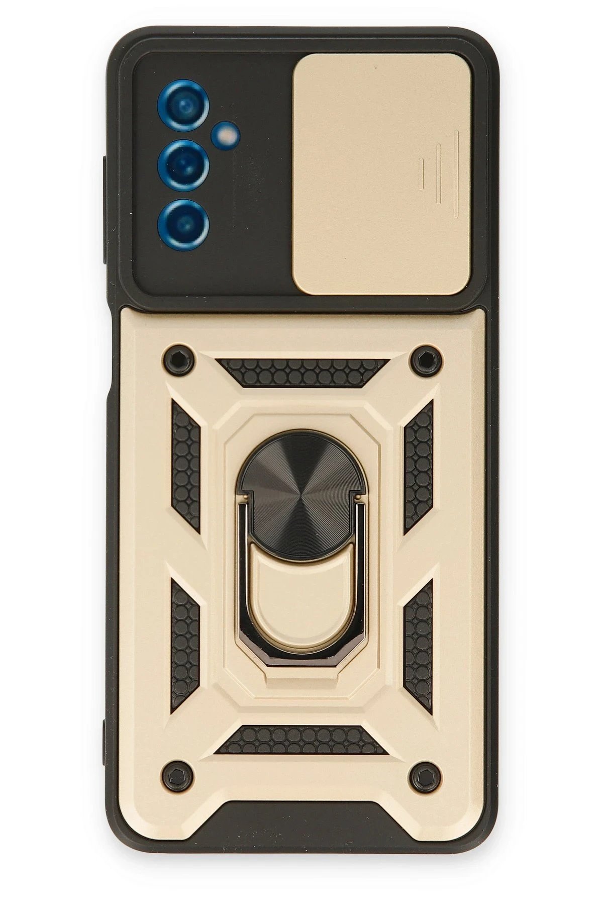 Samsung Galaxy M52 5G Kılıf Pars Lens Yüzüklü Silikon - Gold-(5796)