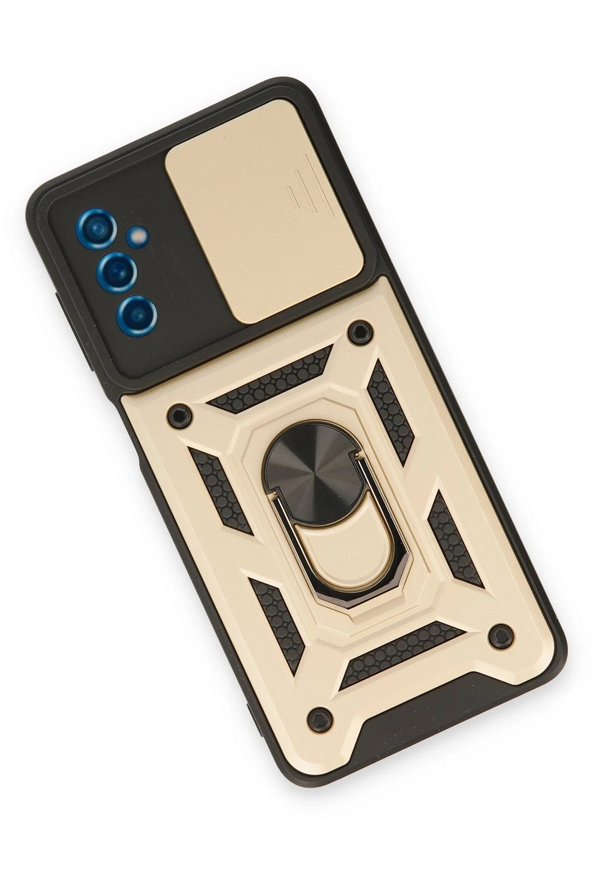 Samsung Galaxy M52 5G Kılıf Pars Lens Yüzüklü Silikon - Gold-(5796) - Görsel 3