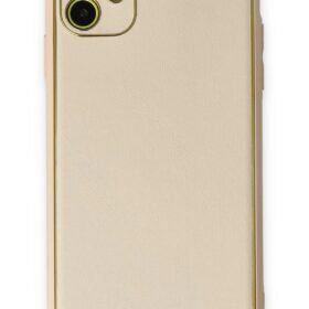 iPhone 12 Kılıf Coco Deri Silikon Kapak - Gold-(5796)