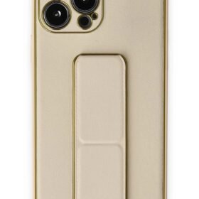 iPhone 13 Pro Kılıf Coco Deri Standlı Kapak - Gold-(5796)